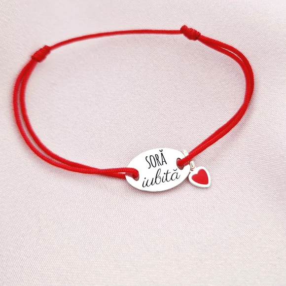 Bratara cu charm la alegere - Femeie iubita - Pandantiv oval cu snur reglabil - Argint 925