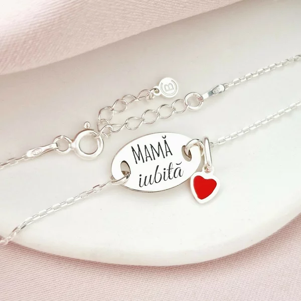 Bratara cu charm la alegere - Mama iubita - Pandantiv oval cu lantisor - Argint 925