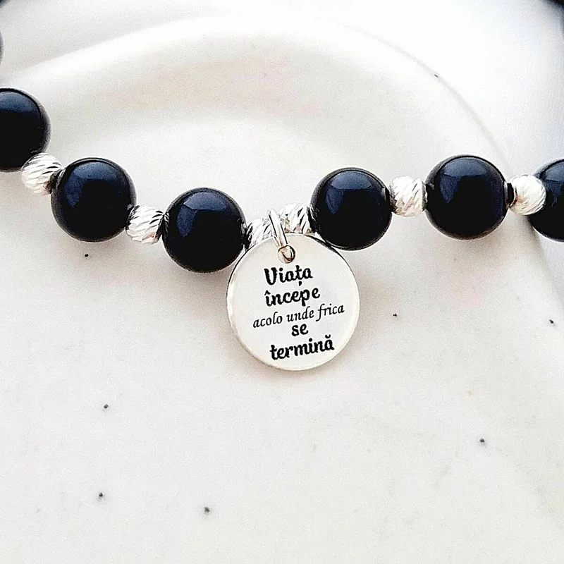 Bratara cu Mesaj Motivational - Pietre Onix - Bilute din Argint 925 - Snur elastic picture - 3