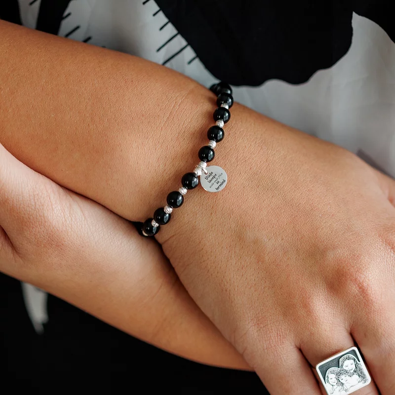 Bratara cu Mesaj Motivational - Pietre Onix - Bilute din Argint 925 - Snur elastic picture - 4