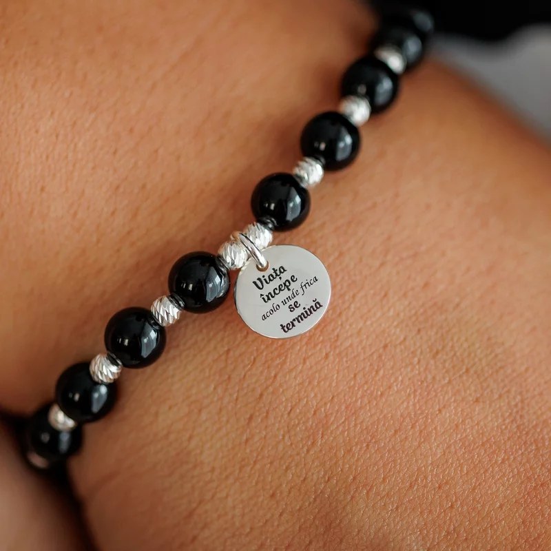 Bratara cu Mesaj Motivational - Pietre Onix - Bilute din Argint 925 - Snur elastic picture - 2
