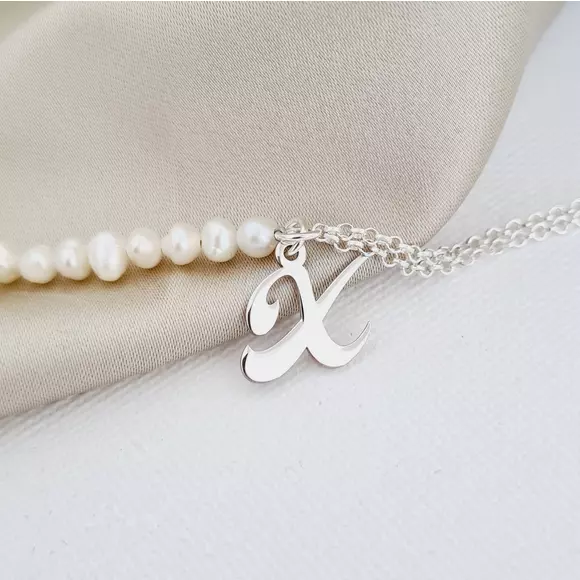 Bratara cu Perle - Initiala eleganta - Model combinat cu perle si lantisor - Argint 925