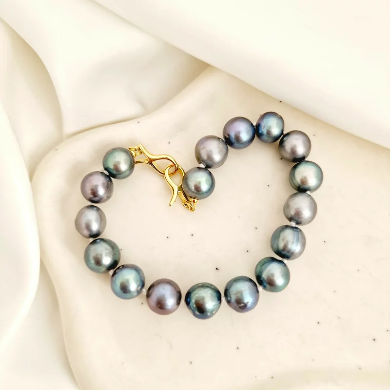 Bratara cu Perle - model sirag de perle rotunde Peacock de apa dulce - Argint 925 placat cu Aur Galben 18K picture - 3