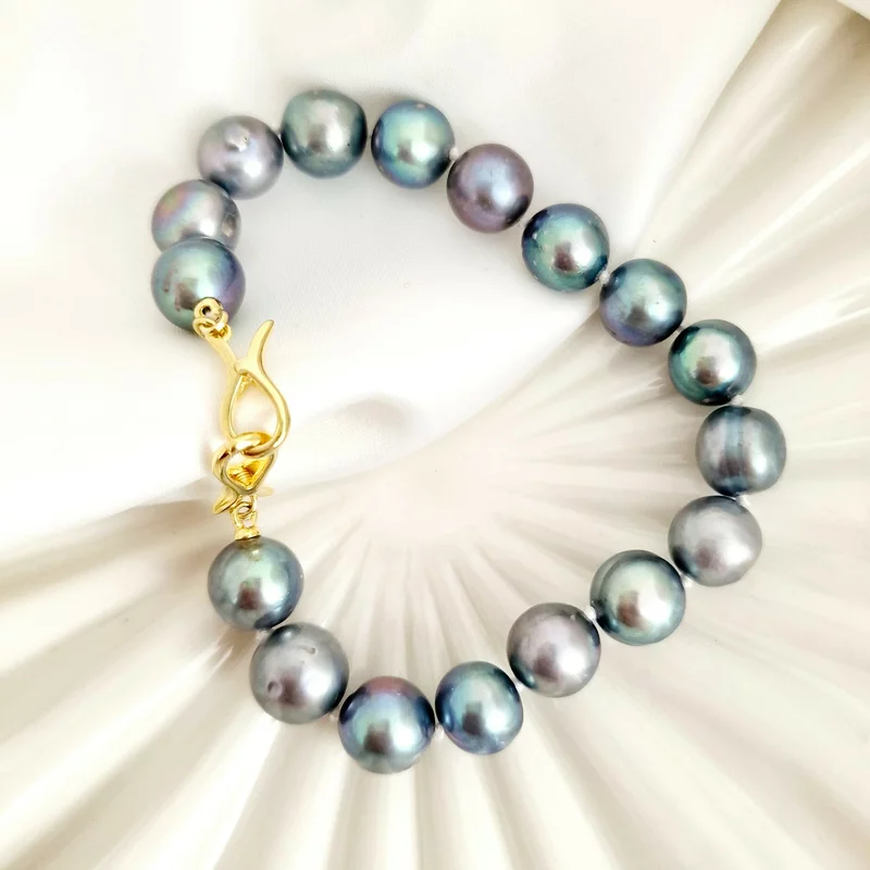 Bratara cu Perle - model sirag de perle rotunde Peacock de apa dulce - Argint 925 placat cu Aur Galben 18K picture - 5