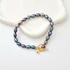 Bratara cu Perle - model sirag de perle rice peacock de apa dulce - Argint 925 placat cu Aur Galben 18K