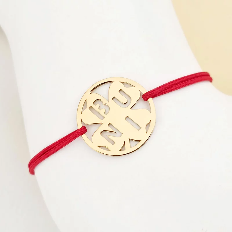 Bratara disc si trifoi cu patru foi - decupaj Buni - Argint 925 placat cu Aur Galben 18K- Snur reglabil, diverse culori picture - 2