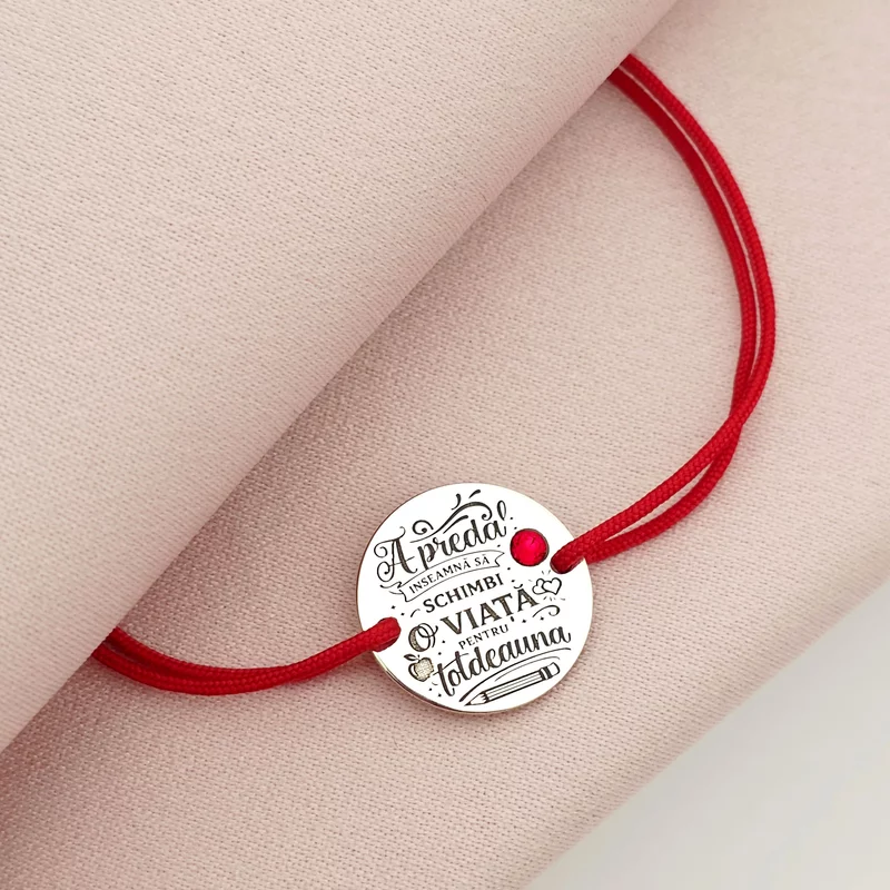 Bratara Educatie cu amprenta - Argint 925 cu Cristal Swarovski - Snur reglabil, diverse culori picture - 2