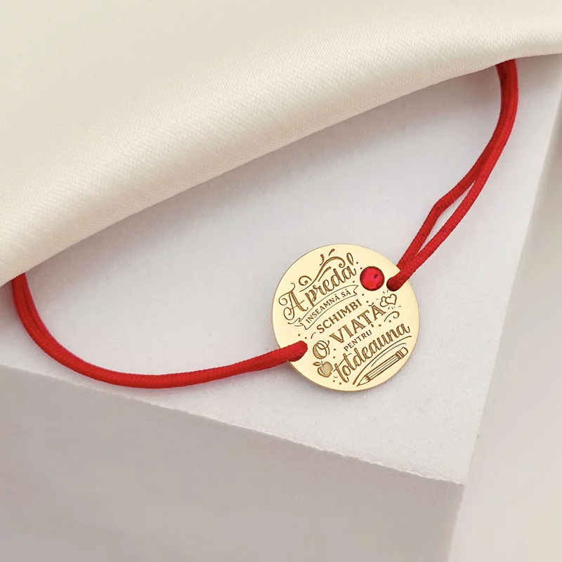 Bratara Educatie cu amprenta - Argint 925 placat cu Aur Galben 18K cu Cristal Swarovski - Snur reglabil, diverse culori picture - 2