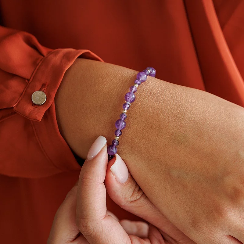 Bratara Eleganta din Ametist si Bilute din Aur 14K - Snur elastic picture - 6