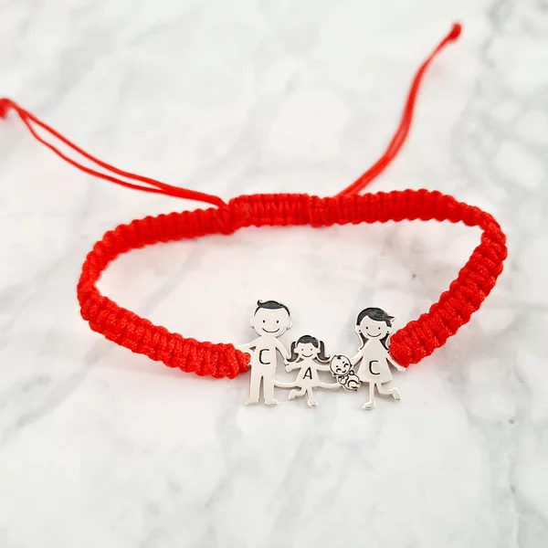 Bratara Familie - 4 Membri cu bebe - pandant Argint 925 - snur impletit