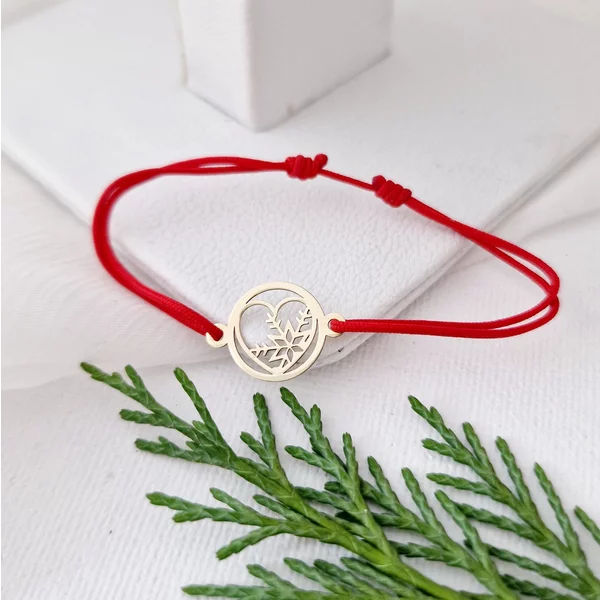 Bratara festiva - Disc cu inima si fulg luminos - Aur Galben 9K - Snur reglabil