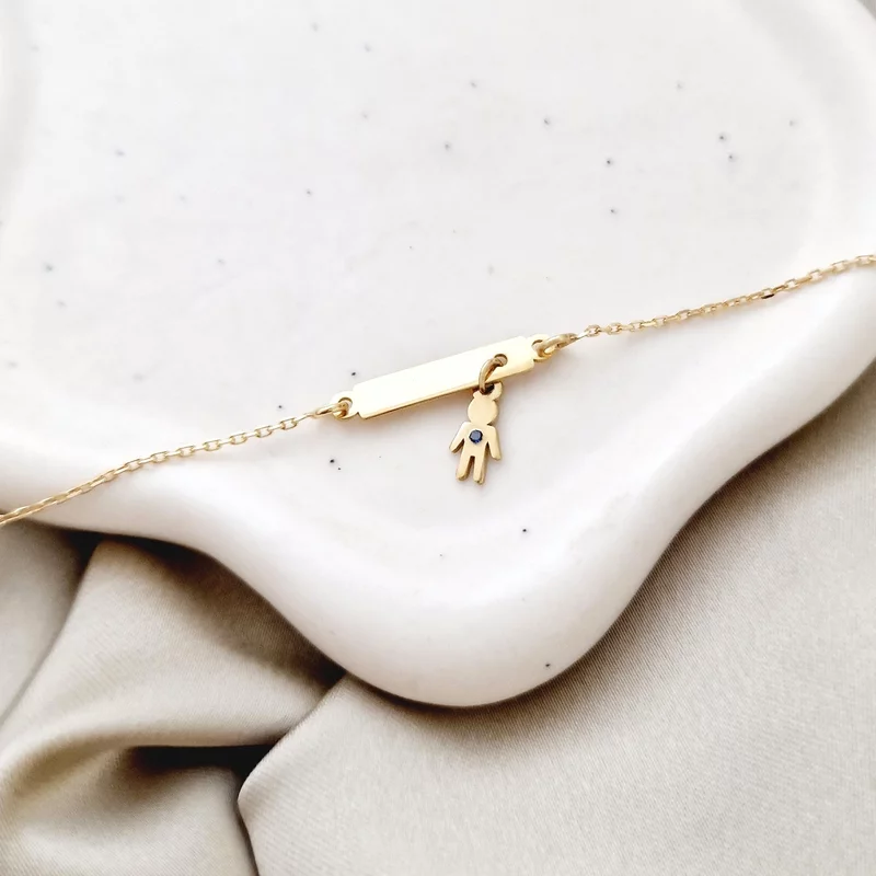 Bratara Fior al Vietii - Model placuta cu charm Baiat cu Zafir - Argint 925 placat cu Aur Galben 18K picture - 3