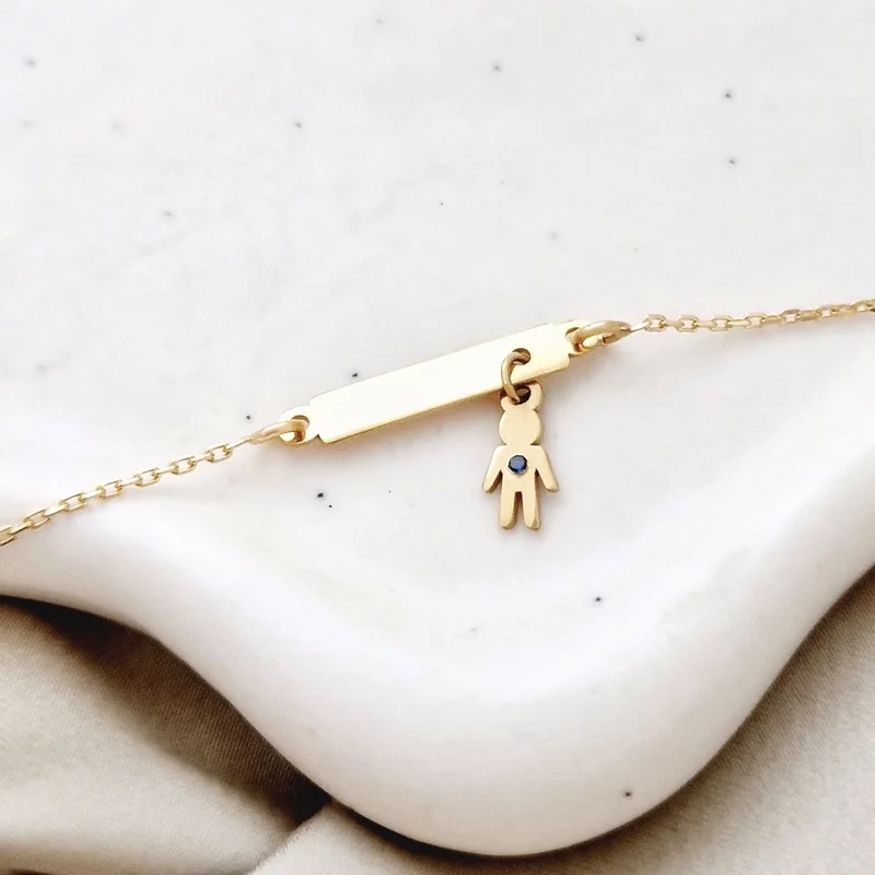 Bratara Fior al Vietii - Model placuta cu charm Baiat cu Zafir - Argint 925 placat cu Aur Galben 18K picture - 2