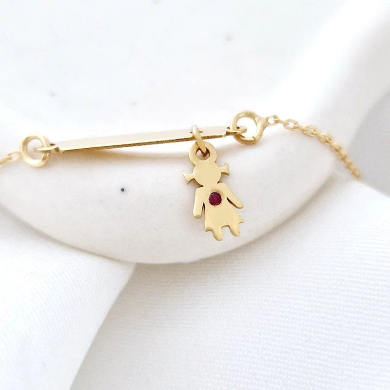 Bratara Fior al Vietii - Model placuta cu charm Fetita cu Rubin - Argint 925 placat cu Aur Galben 18K picture - 2