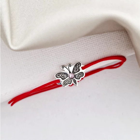 Bratara Fluture cu aripile deschise - Argint 925 - cristal Swarovski - snur reglabil