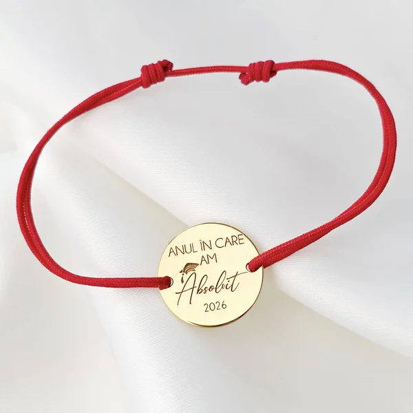 Bratara Graduation - Am absolvit - Banut 15 mm si snur reglabil - Argint placat cu Aur Galben 18k