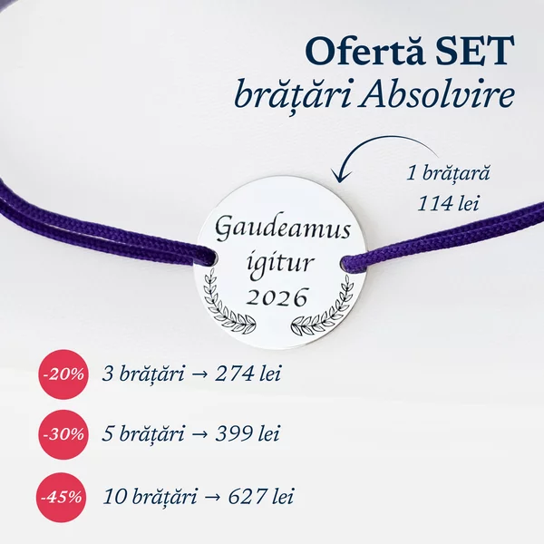 Bratara Graduation - Gaudeamus igitur - Banut 15 mm si snur reglabil - Argint 925