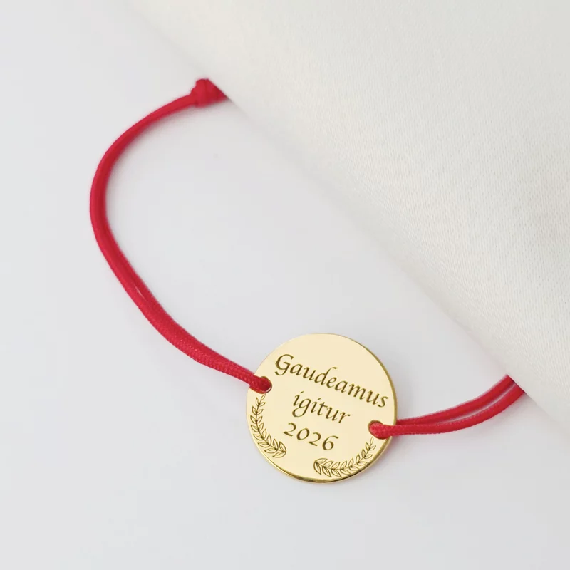 Bratara Graduation - Gaudeamus igitur - Banut 15 mm si snur reglabil - Argint placat cu Aur Galben 18K picture - 4