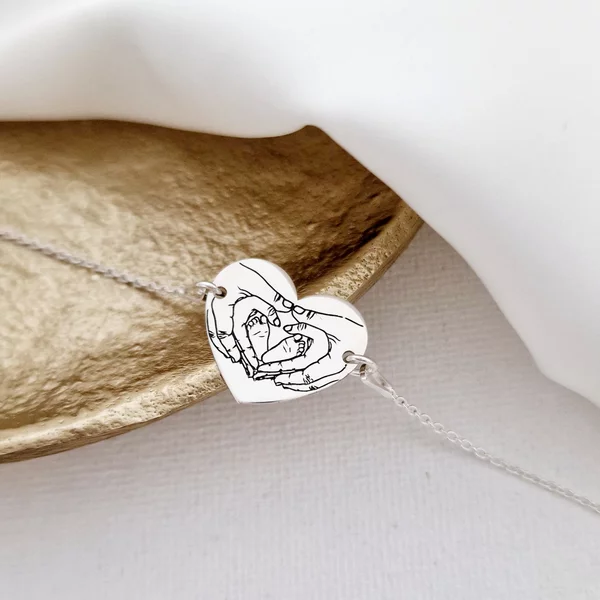 Bratara Inima cu maini si picioruse bebe gravate - Argint 925, lantisor cu prelungire