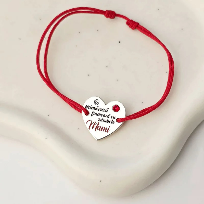Bratara Inima - Cu tine e mereu primavara, mama - Argint 925 cu cristal Swarovski - Snur reglabil, diverse culori picture - 3