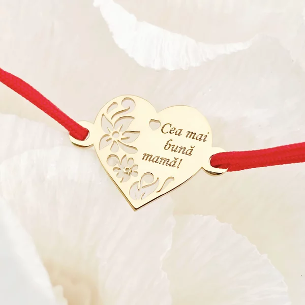 Bratara Inima decupata - Cea mai buna mama - Argint 925 placat cu Aur Galben 18K - Snur reglabil, diverse culori