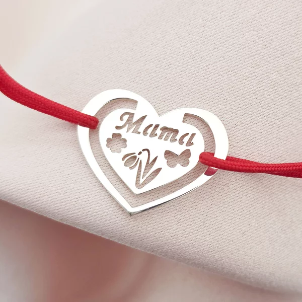 Bratara Inima decupata - Mama - Argint 925- Snur reglabil, diverse culori
