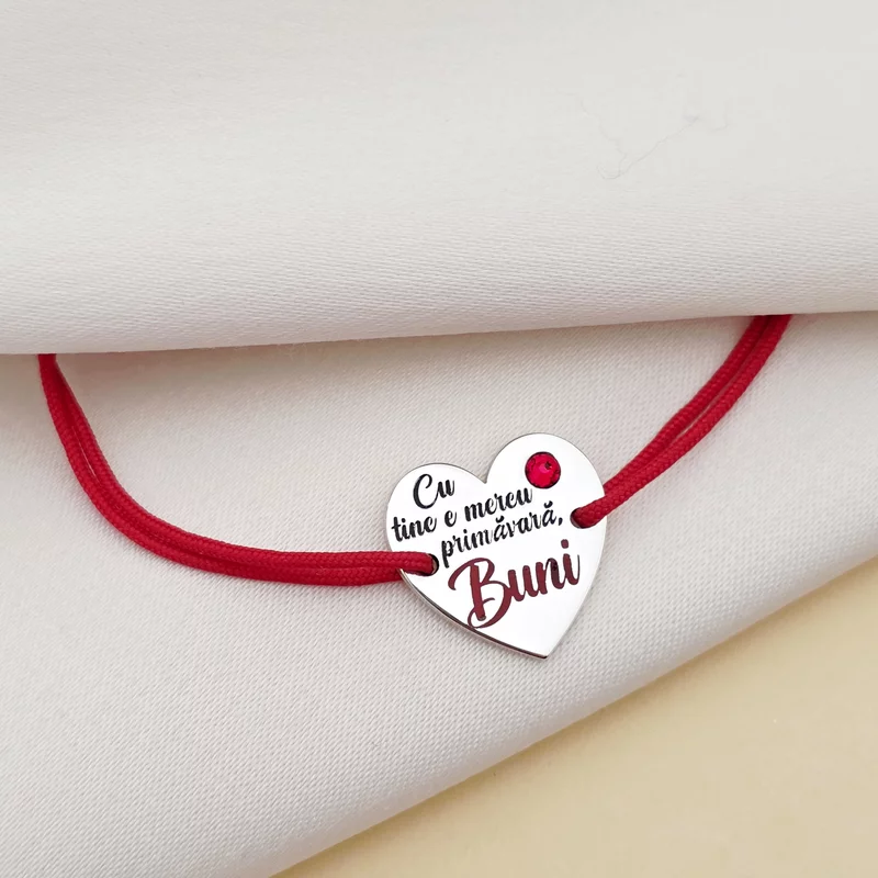Brățară Inimă - Primăvara mea, Buni - Argint 925 cu Cristal Swarovski - Snur reglabil, diverse culori picture - 2