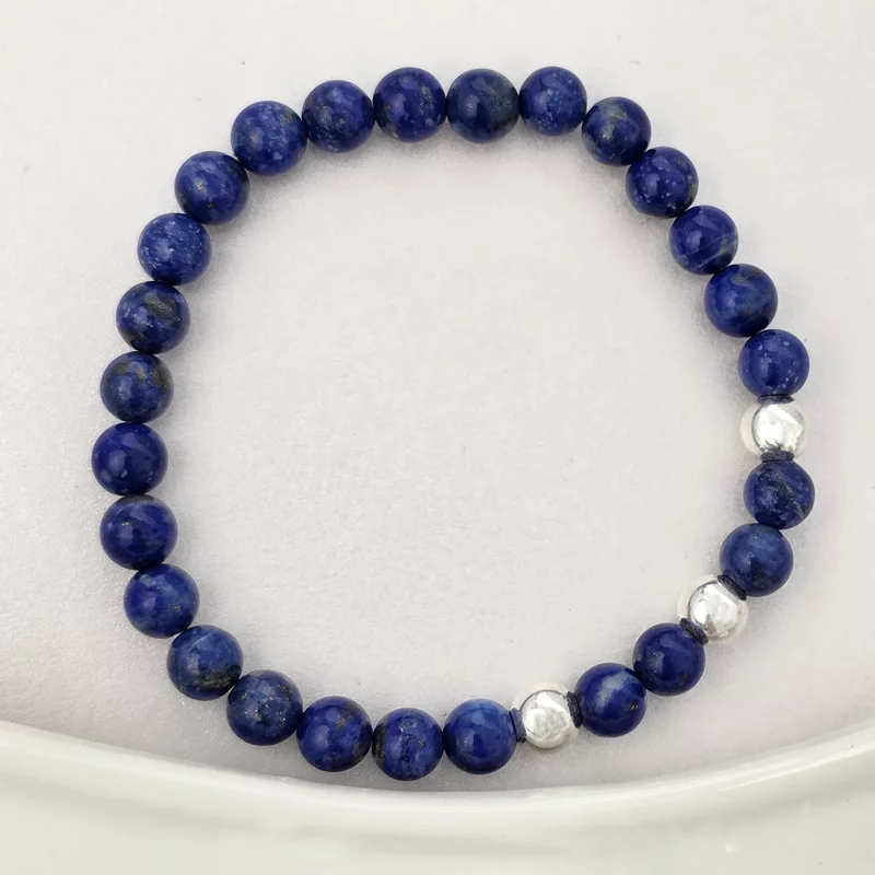 Bratara Intelepciune - Pietre Lapis Lazuli de 6 mm - Bilute din Argint 925 - Snur elastic picture - 2