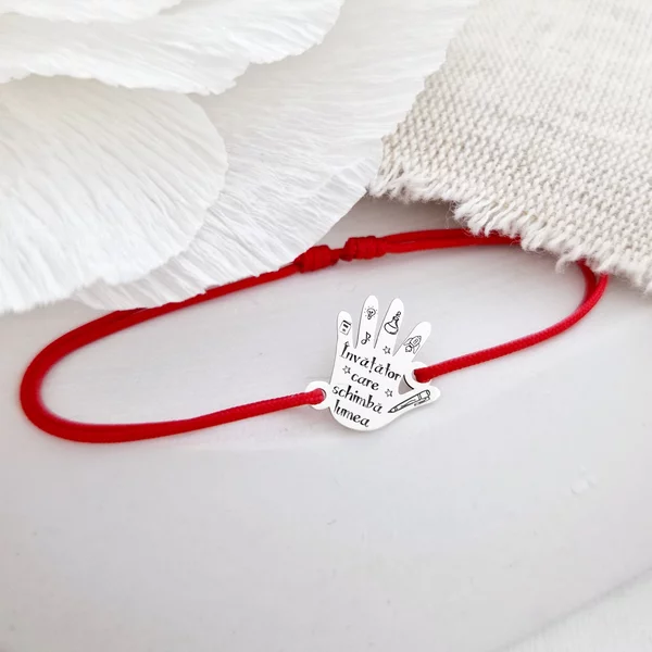 Bratara Mana premiata de Educatoare/Invatatoare - Argint 925 - Snur reglabil, diverse culori