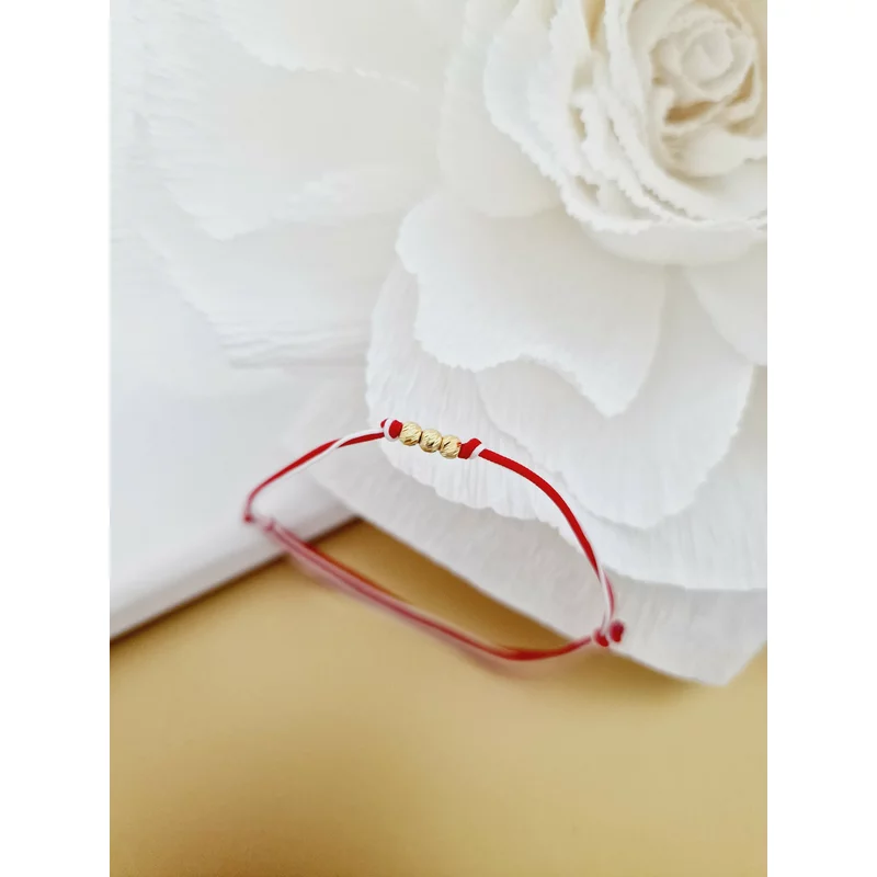 Bratara Martisor - 3 Bilute din Aur 9K - Snur combinat rosu&alb picture - 3