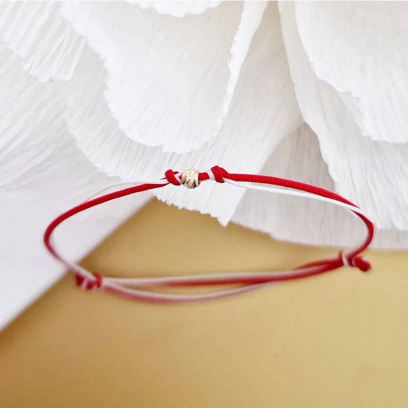 Bratara Martisor - Biluta din Aur 9K - Snur combinat rosu&alb picture - 3