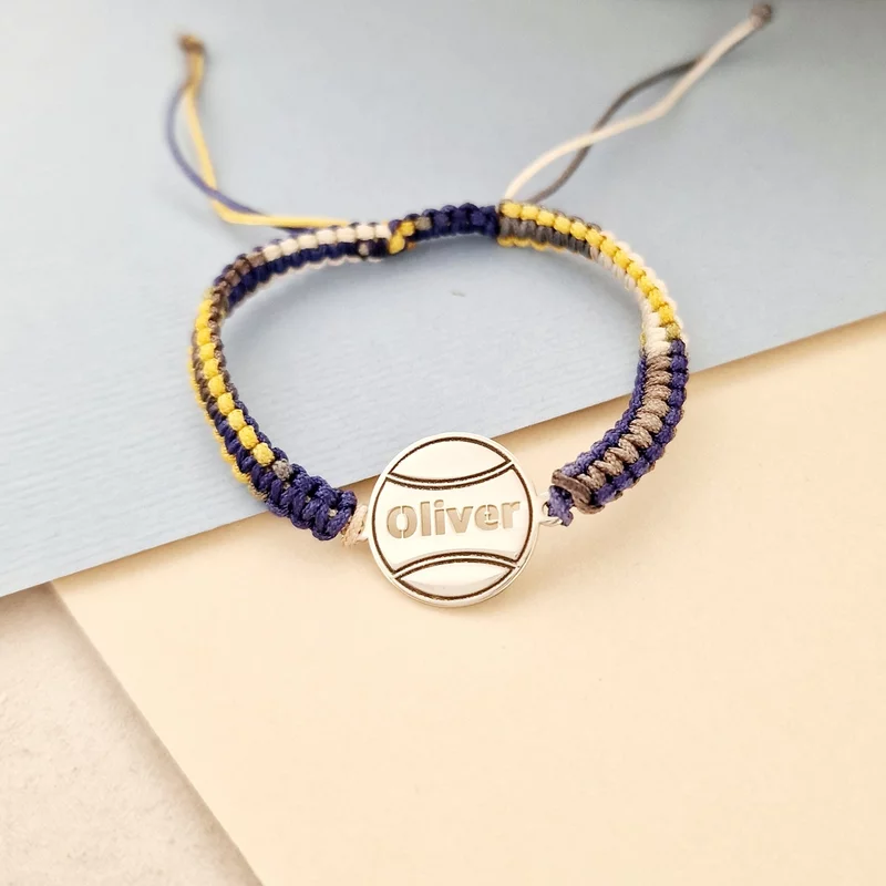 Bratara Minge de Tenis - Banut 15 mm personalizat cu nume - Argint 925 - Snur impletit multicolor picture - 2