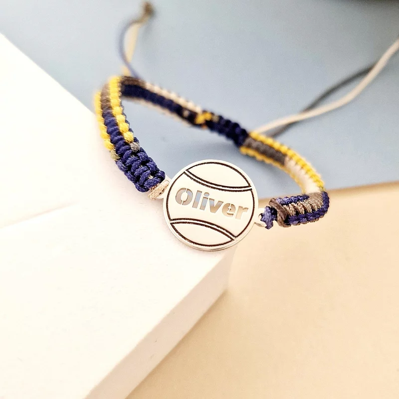 Bratara Minge de Tenis - Banut 15 mm personalizat cu nume - Argint 925 - Snur impletit multicolor picture - 4