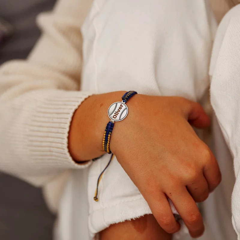 Bratara Minge de Tenis - Banut 15 mm personalizat cu nume - Argint 925 - Snur impletit multicolor picture - 3