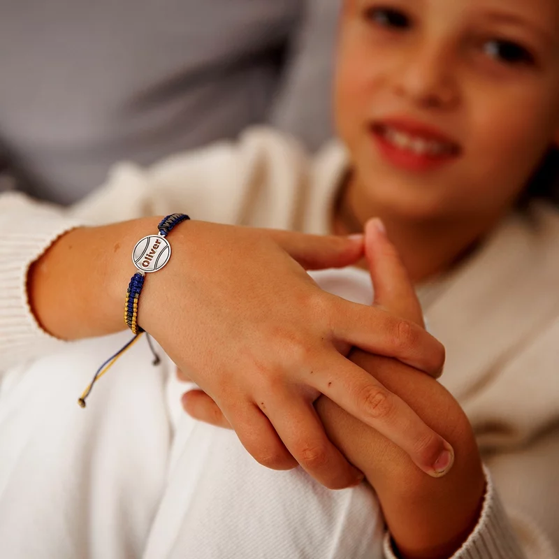 Bratara Minge de Tenis - Banut 15 mm personalizat cu nume - Argint 925 - Snur impletit multicolor picture - 5