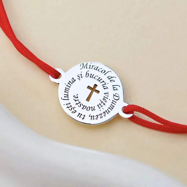 Bratara Miracol de la Dumnezeu - Bijuterie cu har pentru copil - Banut 12 mm - Argint 925 - Snur reglabil