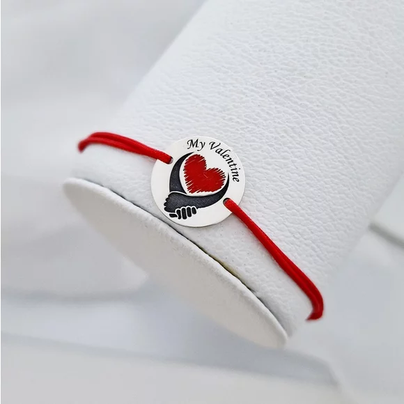 Bratara My Valentine - Banut 15 mm cu inima cu email rosu -  Argint 925 - Snur reglabil