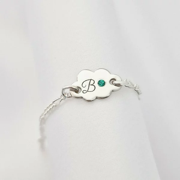 Bratara norisor - persoalizata cu initiala si Piatra pretioasa - Argint 925 Rodiat - Cu lantisor fata/baiat