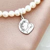 Bratara Perlele Iubirii Materne - Model cu lant zale dreptunghiulare, charm inima si perle - Argint 925