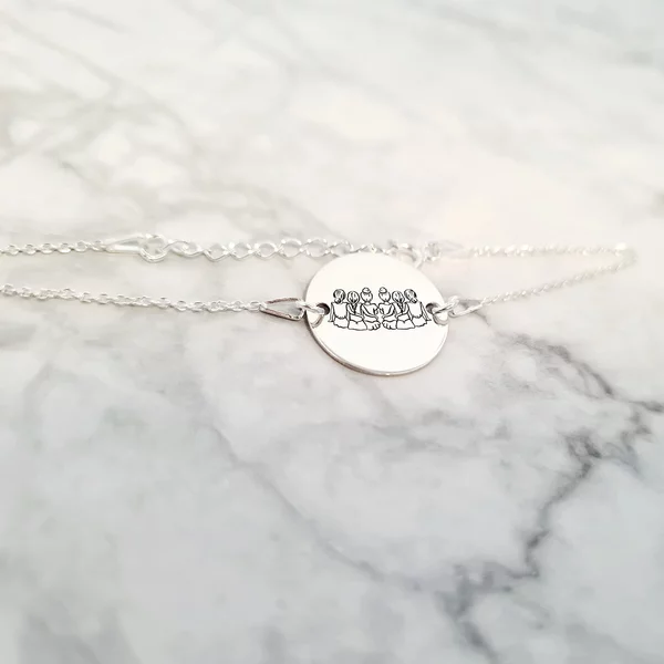 Bratara personalizata 6 surori / prietene - Banut de 18 mm - Lantisor cu prelungire - Argint 925