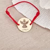 Bratara personalizata - Banut 15 mm - Inger pazitor decupat cu aripi deschise - Argint 925 placat cu Aur Galben 18K - Snur reglabil