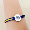 Bratara personalizata - Banut 15 mm - Tara mea brodata - Argint 925 - Snur impletit tricolor
