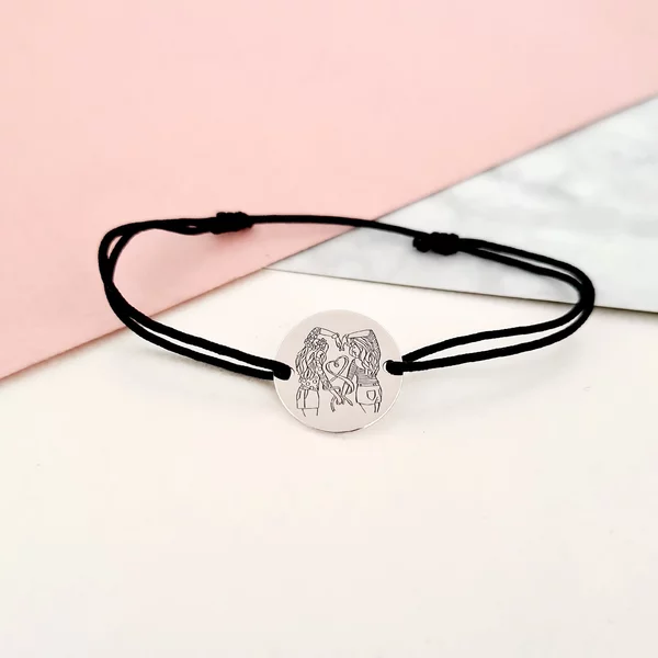 Bratara personalizata - Banut de 15 mm - Model gravat legatura surori/prietene - Argint 925 - snur reglabil