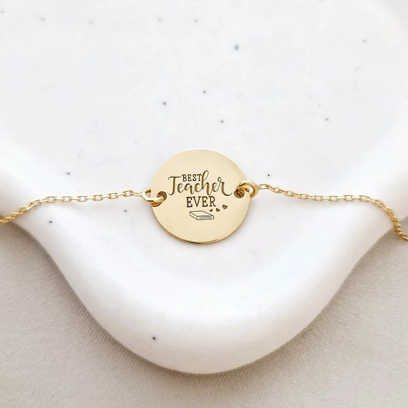 Bratara personalizata - Best Teacher - Banut de 15 mm - cu lantisor - Argint 925 placat cu Aur Galben 18K picture - 2