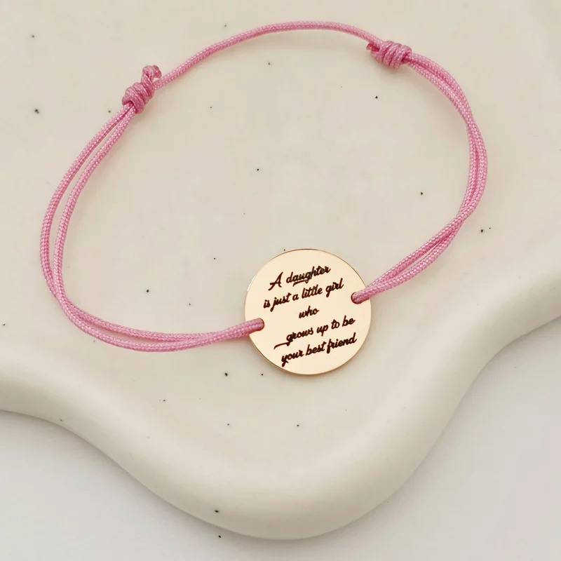 Bratara personalizata cu banut 15 mm si snur reglabil - Otel Inoxidabil 316L picture - 2