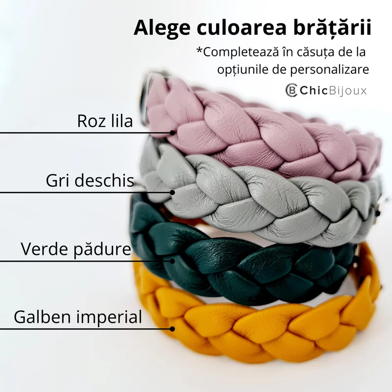 Bratara personalizata cu Charm placuta si nume gravate -  Piele impletita gri - Argint 925 - Inchizatoare clips din otel inoxidabil picture - 4