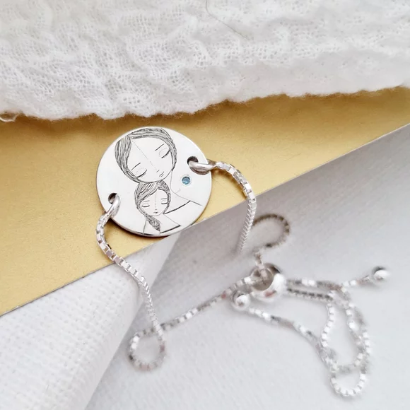 Bratara personalizata cu Diamant natural - Mama si fiica - Lantisor glisant ajustabil - Argint 925