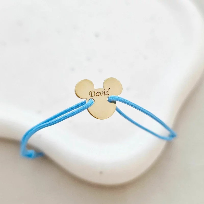 Bratara personalizata cu nume - Forma Cap Soricel - Argint 925 placat cu Aur Galben 18K - snur reglabil picture - 2