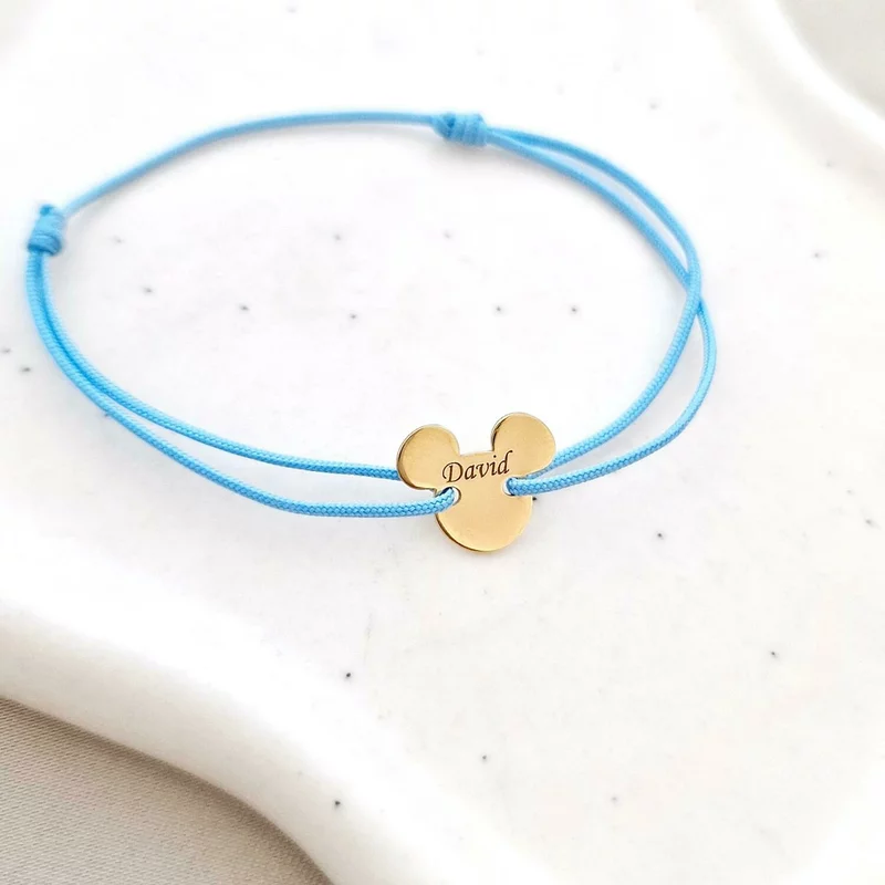 Bratara personalizata cu nume - Forma Cap Soricel - Argint 925 placat cu Aur Galben 18K - snur reglabil picture - 3