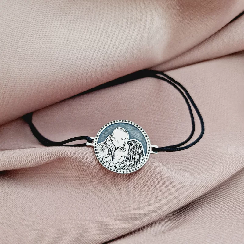 Bratara personalizata cu poza - Floare de nu ma uita - Model fotogravura relief - Argint 925 - Snur simplu picture - 4